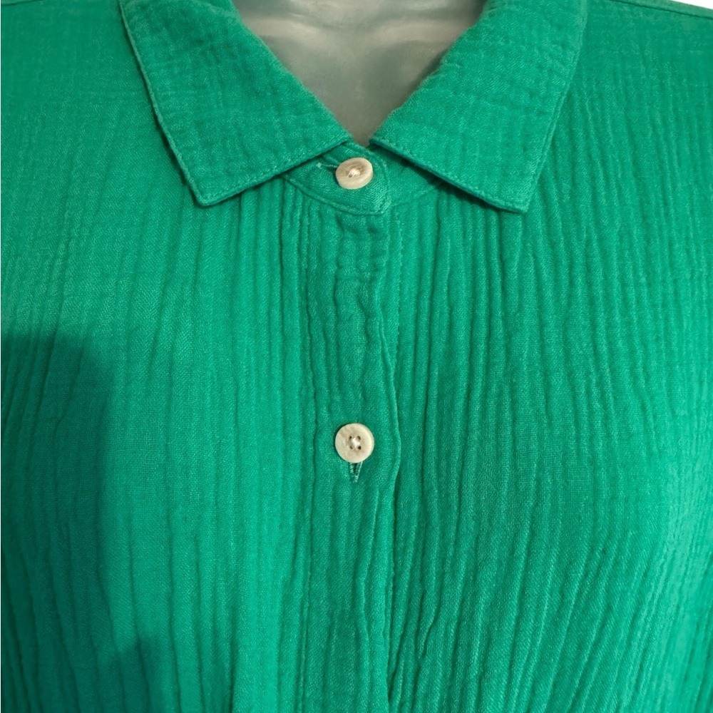 J. Jill Relaxed Button-Front Shirt in Spring Green LARGE/PETITE #G - Picture 2 of 7